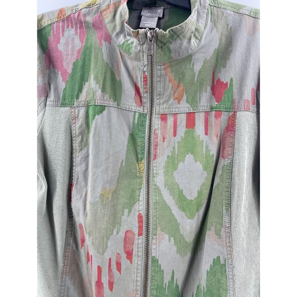 Chico's Jacket Zenergy Olive Green Zip Up Lightweight Medium Size 1 Splatter - Picture 3 of 11